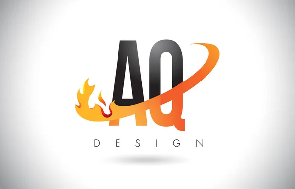 AQ Q list Logo z ogień płomienie Design i Orange Swoosh. — Wektor stockowy