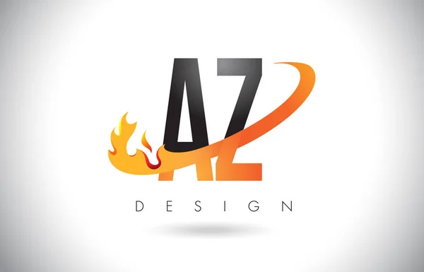 AZ Um logotipo letra Z com fogo chama design e laranja Swoosh . — Vetor de Stock