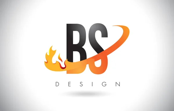 Logotipo de letra BS B S com fogo chama Design e laranja Swoosh . — Vetor de Stock