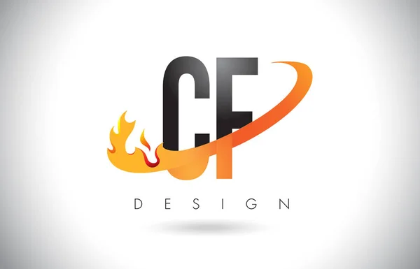 CF C F brief Logo met brand vlammen Design en oranje Swoosh. — Stockvector