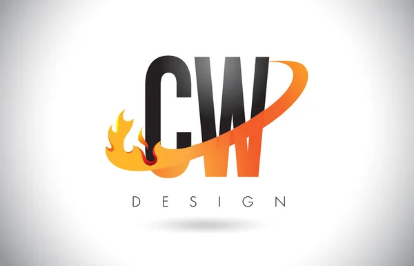 オレンジ色のシューッという音し、火と cw C W 文字ロゴ デザインの炎. — ストックベクタ