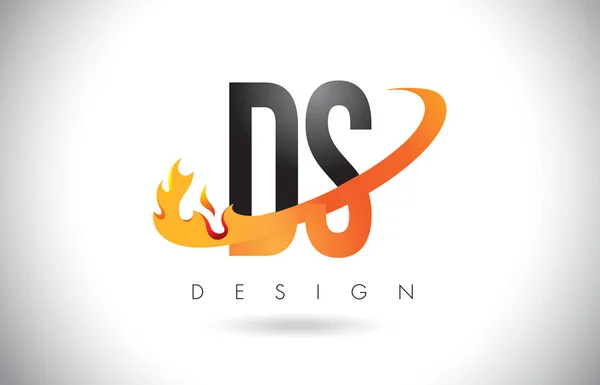 Ds D S 字母标志用火火焰设计和橙色旋风. — 图库矢量图片