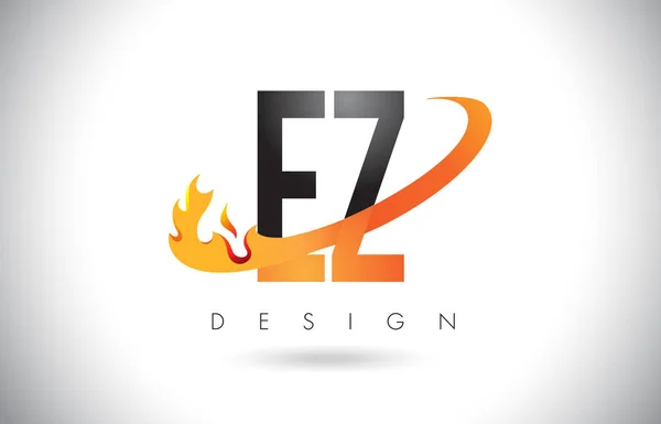 Логотип EZ E літера Z з вогнем вигадки дизайн і помаранчевий галочка. — стоковий вектор