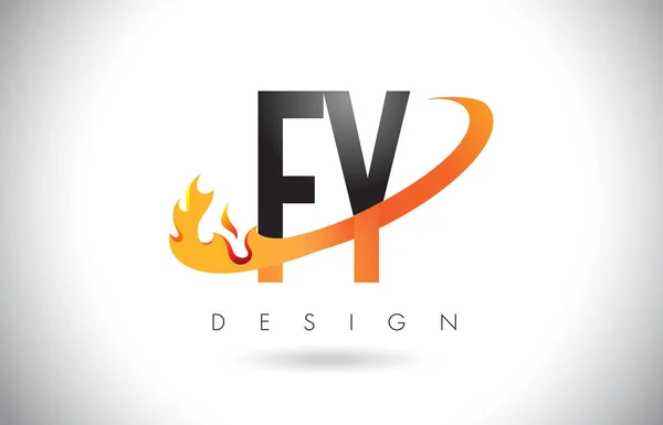 FY F Y letra logotipo com fogo chama design e laranja Swoosh . — Vetor de Stock