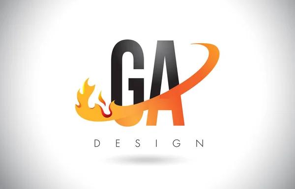 Ga g ein Buchstabenlogo mit Feuerflammen-Design und orangefarbenem Swoosh. — Stockvektor