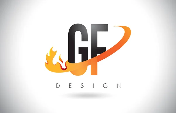 GF G F-Letter logó tűz lángok Design és a narancs Swoosh. — Stock Vector