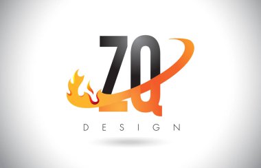 Ateş ile Zq Z Q harfi Logo Tasarım alevler ve turuncu Swoosh.