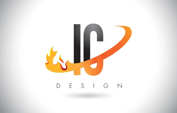 IC I C επιστολή λογότυπο με φωτιά φλόγες σχεδιασμό και πορτοκαλί Swoosh. — Διανυσματικό Αρχείο