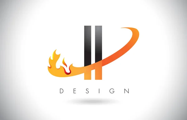 II I I letra logotipo com fogo chama design e laranja Swoosh . — Vetor de Stock