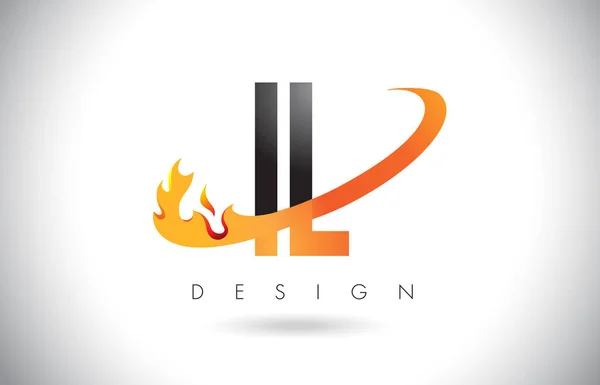 IL I L Lettera logo con fuoco fiamme Design e Swoosh arancione . — Vettoriale Stock