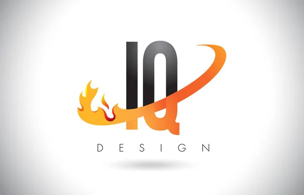 IQ I Q list Logo z ogień płomienie Design i Orange Swoosh. — Wektor stockowy