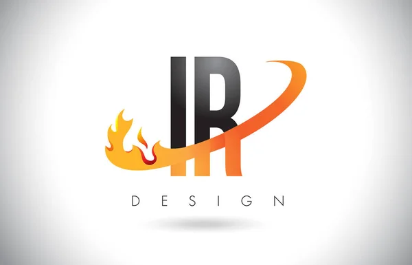 Ir i r Brief-Logo mit Feuerflammen-Design und orangefarbenem Swoosh. — Stockvektor