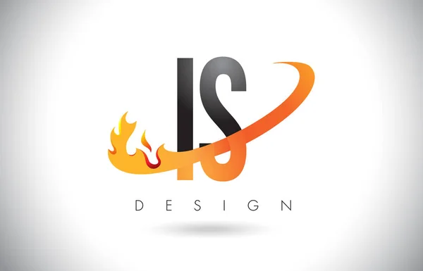 Logo de letra IS I S con diseño de llamas de fuego y swoosh naranja . — Archivo Imágenes Vectoriales