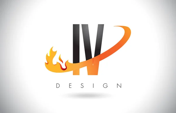 Iv v 文字ロゴのオレンジ色のシューッという音し、火の炎デザイン. — ストックベクタ