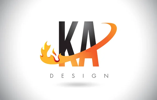 KA K Un logo de lettre avec la conception de flammes de feu et Swoosh orange . — Image vectorielle