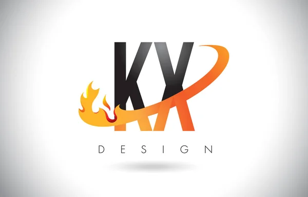 KX K X Letter Logo with Fire Flames Design and Orange Swoosh. — Stock Vector