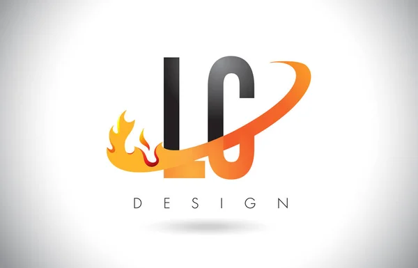 LC L C Letter с дизайном Fire Flames и апельсиновым супом . — стоковый вектор