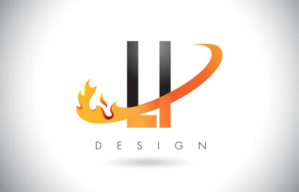 Li l i letter logo mit feuerflammen design und orangefarbenem swoosh. — Stockvektor