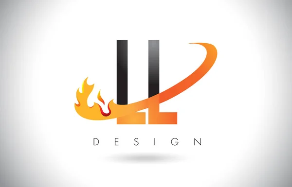 LL L Logo lettera con fuoco fiamme Design e Swoosh arancione . — Vettoriale Stock