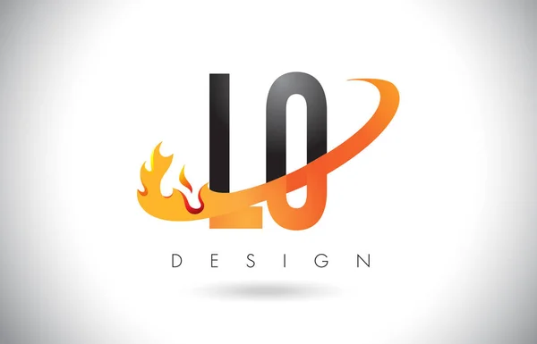 LO L O Letra Logo con diseño de llamas de fuego y Swoosh naranja . — Vector de stock