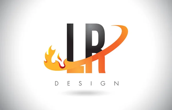 Logo lettre LR L R avec conception de flammes de feu et swoosh orange . — Image vectorielle