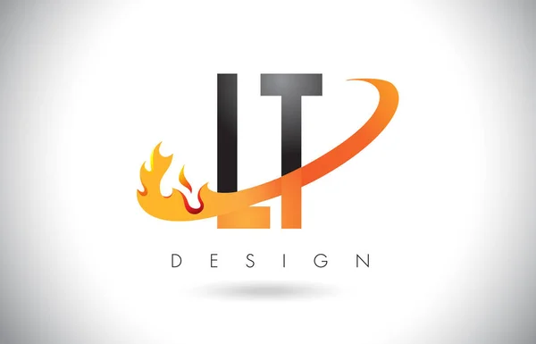 Logo lettre LT L T avec design de flammes de feu et swoosh orange . — Image vectorielle