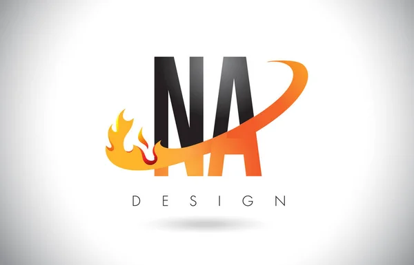 Na N yangın alevler ile bir mektup Logo tasarımı ve turuncu Swoosh. — Stok Vektör