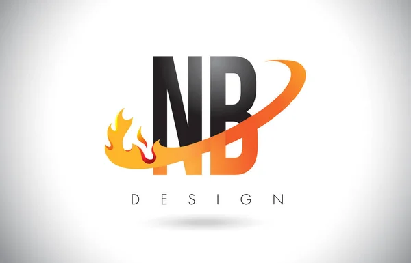 オレンジ色のシューッという音し、火と nb N B 文字ロゴの炎デザイン. — ストックベクタ