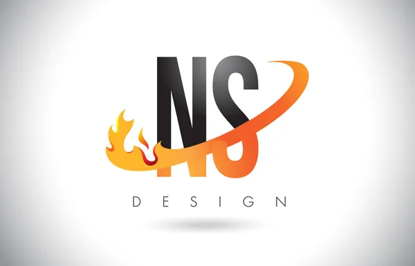オレンジ色のシューッという音し、火と ns N S 文字ロゴの炎デザイン. — ストックベクタ