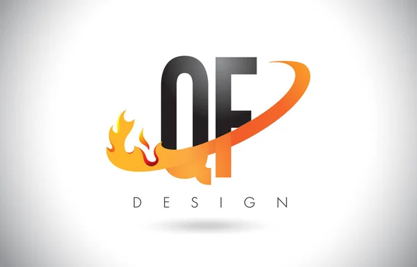 QF Q F Lettera logo con fuoco fiamme Design e Swoosh arancione . — Vettoriale Stock