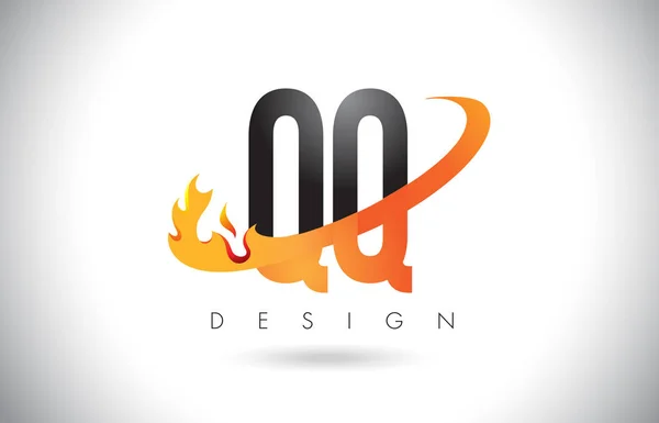 Písmeno Q Q QQ Logo s ohněm plameny Design a oranžové Swoosh. — Stockový vektor