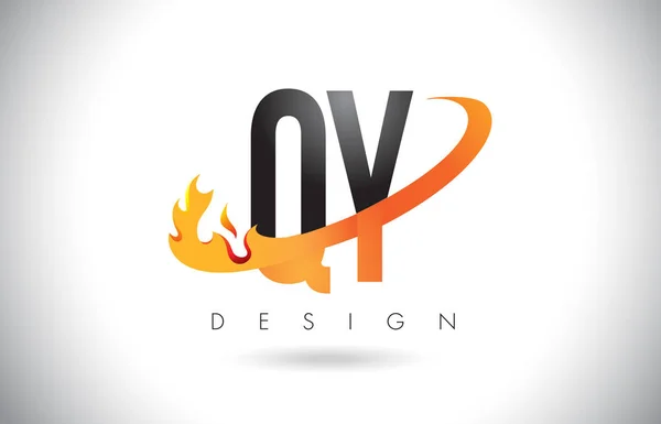 オレンジ色のシューッという音し、火と Qy Q Y 文字ロゴの炎デザイン. — ストックベクタ