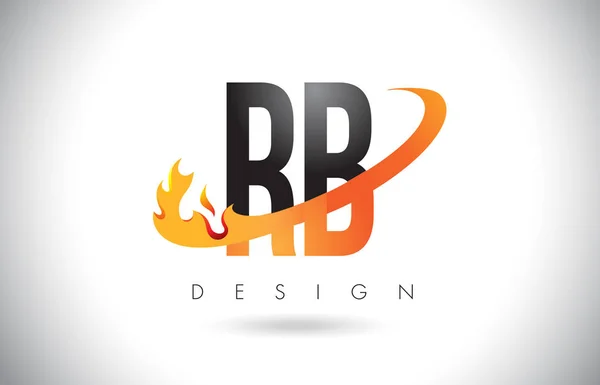 Rb r b letter logo mit feuerflammen design und orangefarbenem swoosh. — Stockvektor