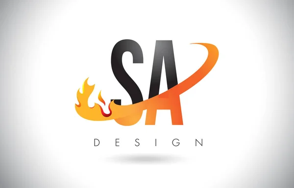 SA S Um logotipo carta com fogo chama Design e laranja Swoosh . — Vetor de Stock