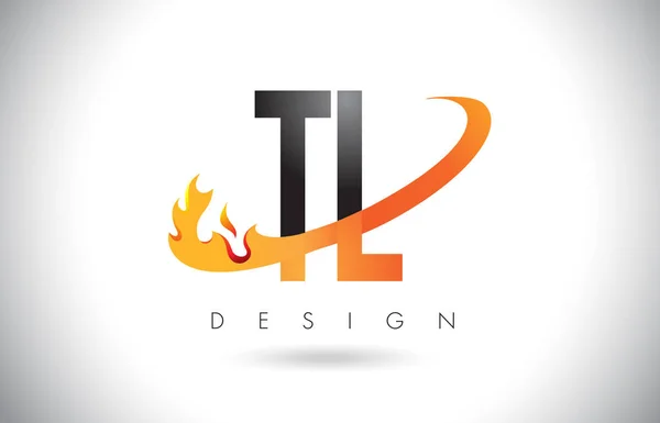 Logo de lettre de TL T L avec la conception de flammes de feu et Swoosh orange . — Image vectorielle