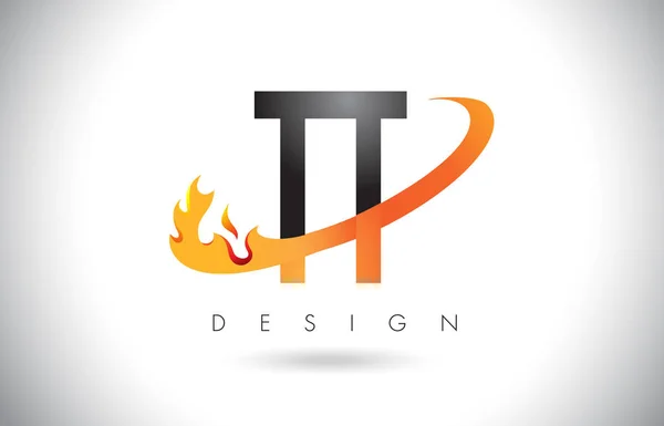 Логотип TT T Letter с дизайном Fire Flames и Orange Swoosh . — стоковый вектор