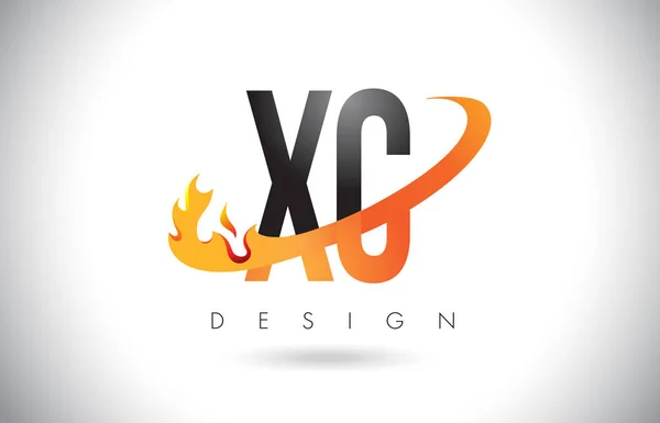 XC X C list Logo z ogień płomienie Design i Orange Swoosh. — Wektor stockowy