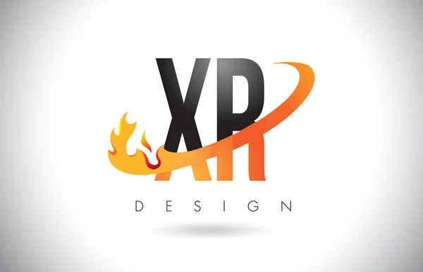 XR X R list Logo z ogień płomienie Design i Orange Swoosh. — Wektor stockowy