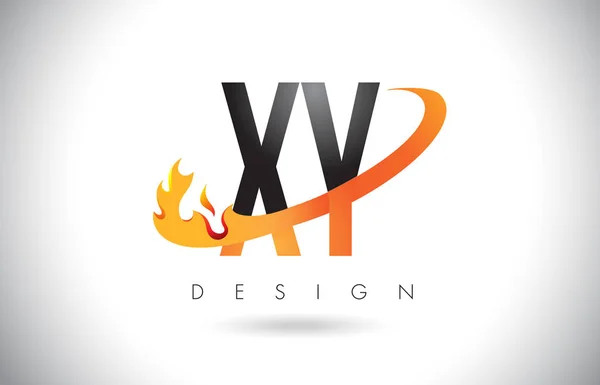 オレンジ色のシューッという音し、火と Xy の X Y 文字ロゴの炎デザイン. — ストックベクタ