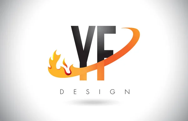 Logotipo de letra YF Y F con diseño de llamas de fuego y swoosh naranja . — Vector de stock