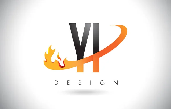 YI Y I Letter Logo with Fire Flames Design and Orange Swoosh. — Stock Vector