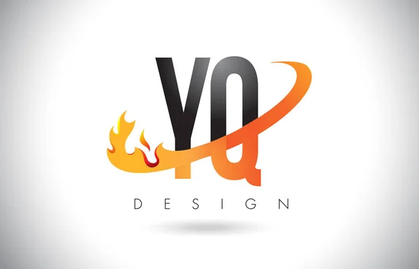 Logo van de brief van de Yq Y Q met vuur vlammen Design en oranje Swoosh. — Stockvector