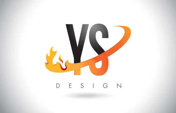 Ateşle YS Y S harfi Logo Tasarım alevler ve turuncu Swoosh. — Stok Vektör