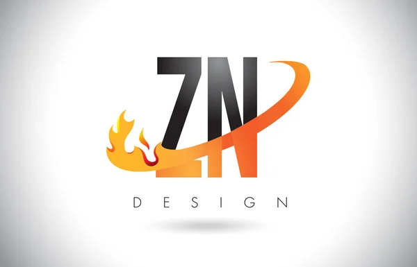 オレンジ色のシューッという音し、火と Zn Z N 文字ロゴの炎デザイン. — ストックベクタ