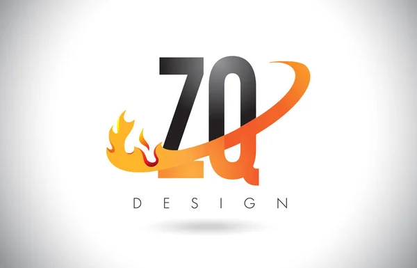 Логотип ZQ Z Q лист з вогнем вигадки дизайн і помаранчевий галочка. — стоковий вектор