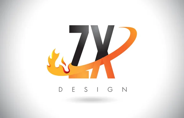 Логотип ZX Z X лист з вогнем вигадки дизайн і помаранчевий галочка. — стоковий вектор