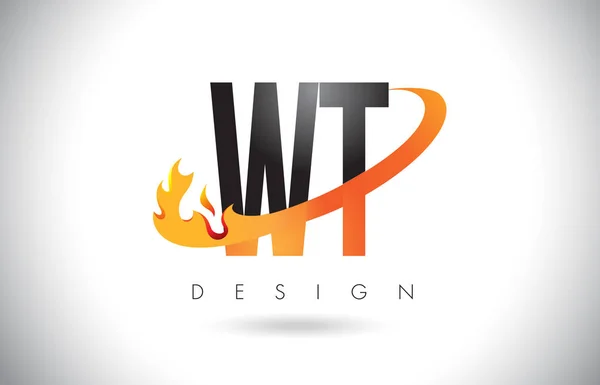 オレンジ色のシューッという音し、火と wt W T 文字ロゴの炎デザイン. — ストックベクタ