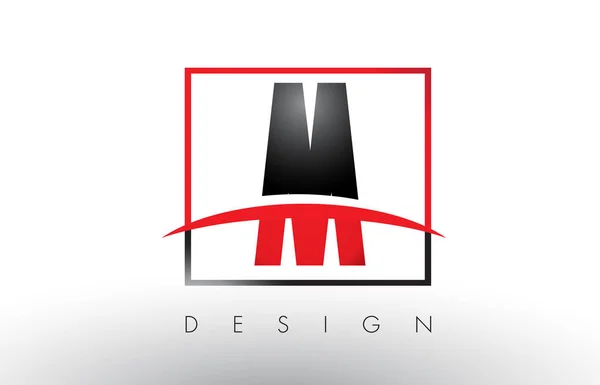 M Logo Buchstaben mit roten und schwarzen Farben und Swoosh. — Stockvektor