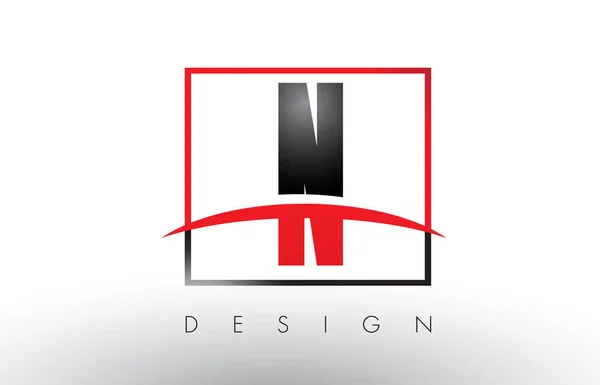 N Logo Buchstaben mit roten und schwarzen Farben und Swoosh. — Stockvektor