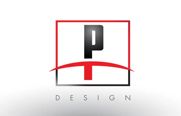P Logo Letters with Red and Black Colors and Swoosh. — Stock Vector